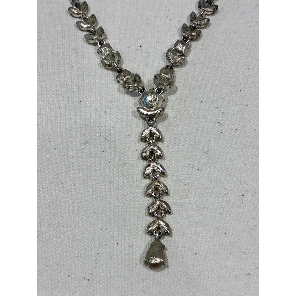Napier Necklace Crystal  Teardrop Round Rhinestone Victorian Silver Tone